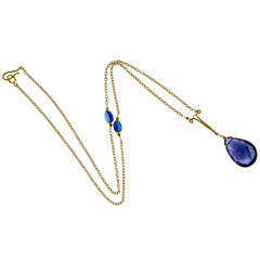 Antique Blue Briolette Sapphire Yellow Gold Pendant