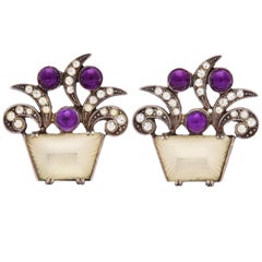 Vintage Whimsical Floral Earrings in Crystal