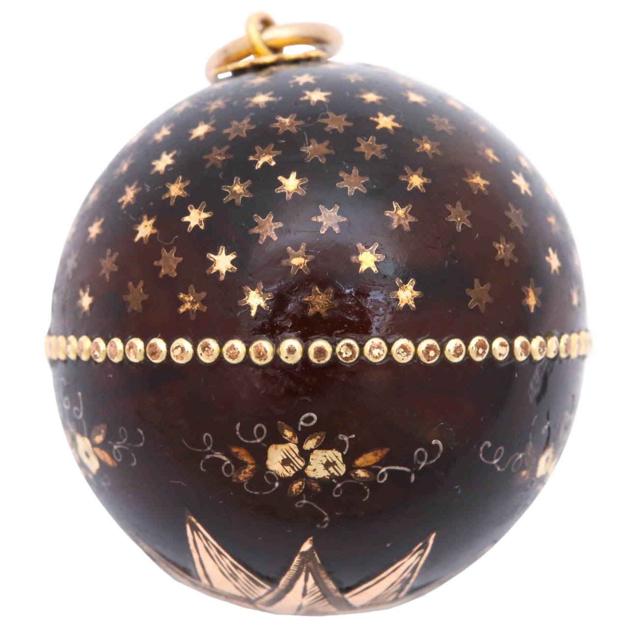 Beads of Gold and Heavenly Stars and Flowers on a Pique Ball Pendant