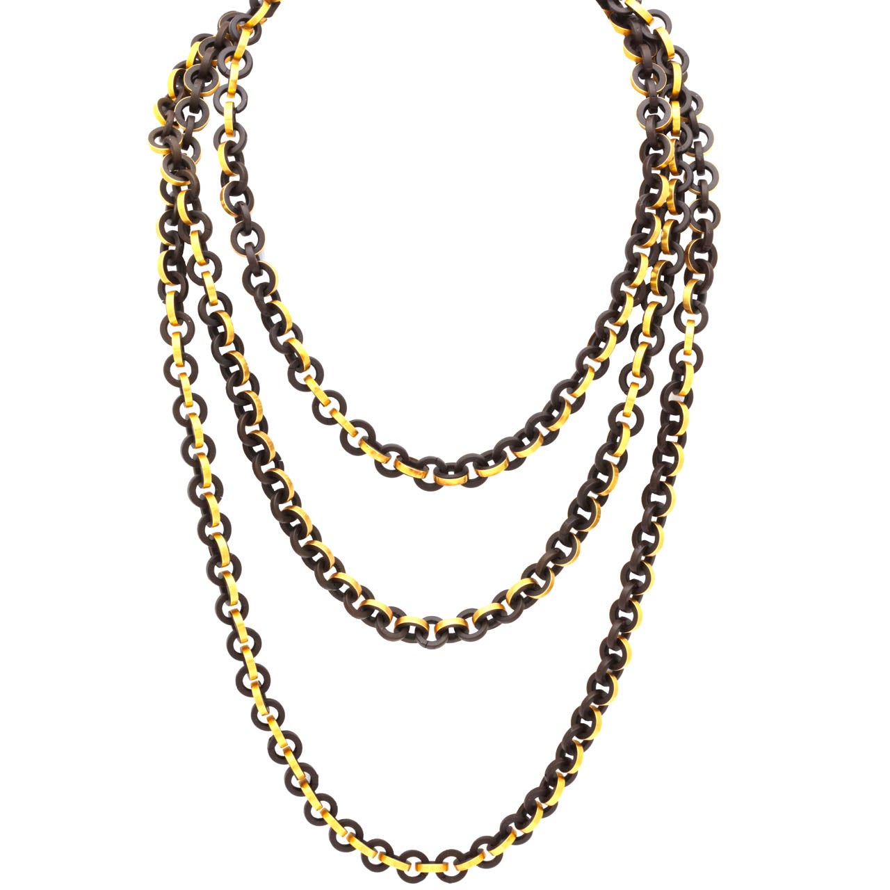 Long Victorian Gold and Vulcanite Chain 