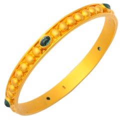 Vintage Golden Vermeil Bangle Bracelet with Oval Emeralds