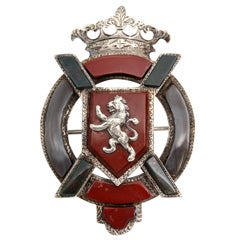 Sterling Silver-Mounted Scottish Agate Brooch With Lion Motif