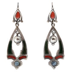 Sterling Silver-Mounted Scottish Agate Hanging Earings