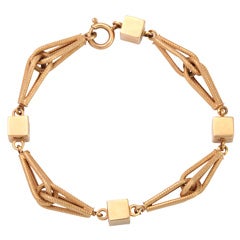 Italian Gold Bracelet with Interlocking Chains and Cubes