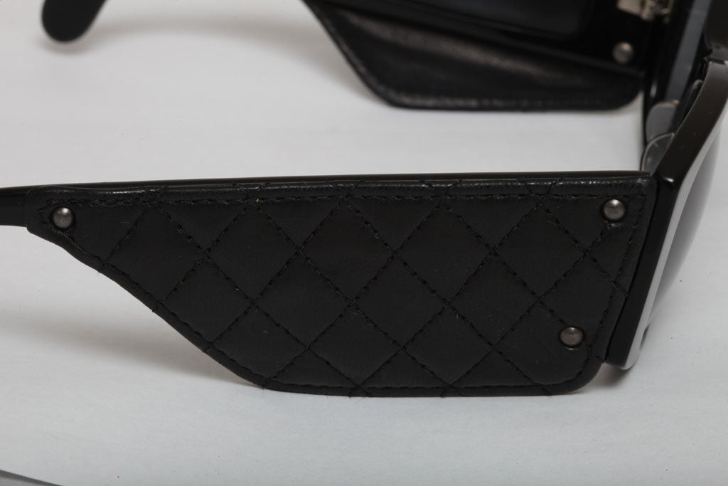 Black Vintage Chanel Quilted Leather Sunglasses For Sale