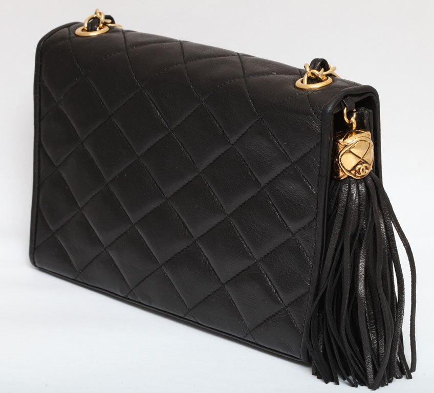 CHANEL BLACK QUILTED BAG WITH TASSEL 2