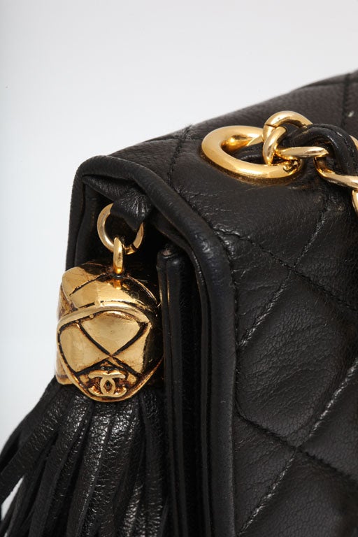 CHANEL BLACK QUILTED BAG WITH TASSEL 4