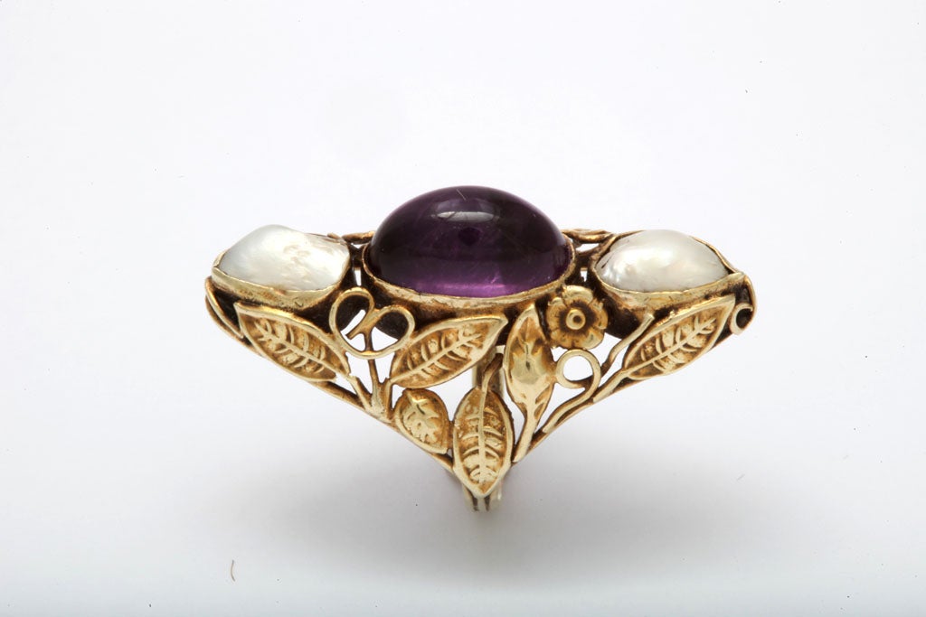 Women's Art Nouveau Pearl & Cabochon Amethyst Ring