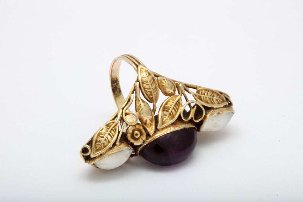 Art Nouveau Pearl & Cabochon Amethyst Ring 1