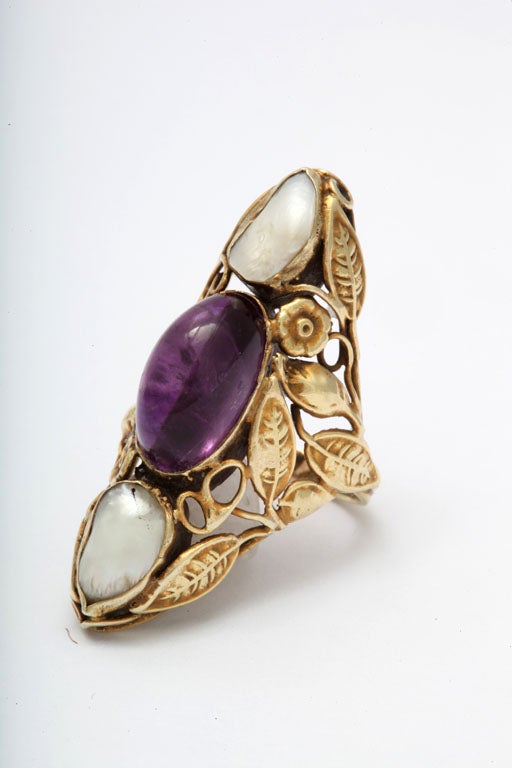 Art Nouveau Pearl & Cabochon Amethyst Ring 3