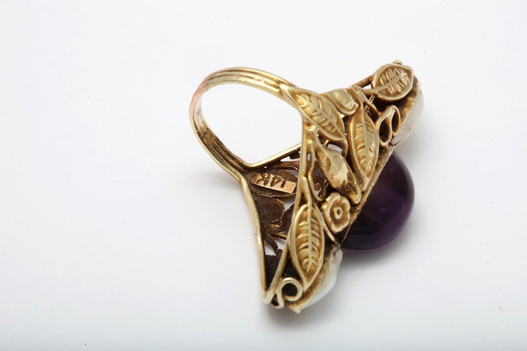 Art Nouveau Pearl & Cabochon Amethyst Ring 4