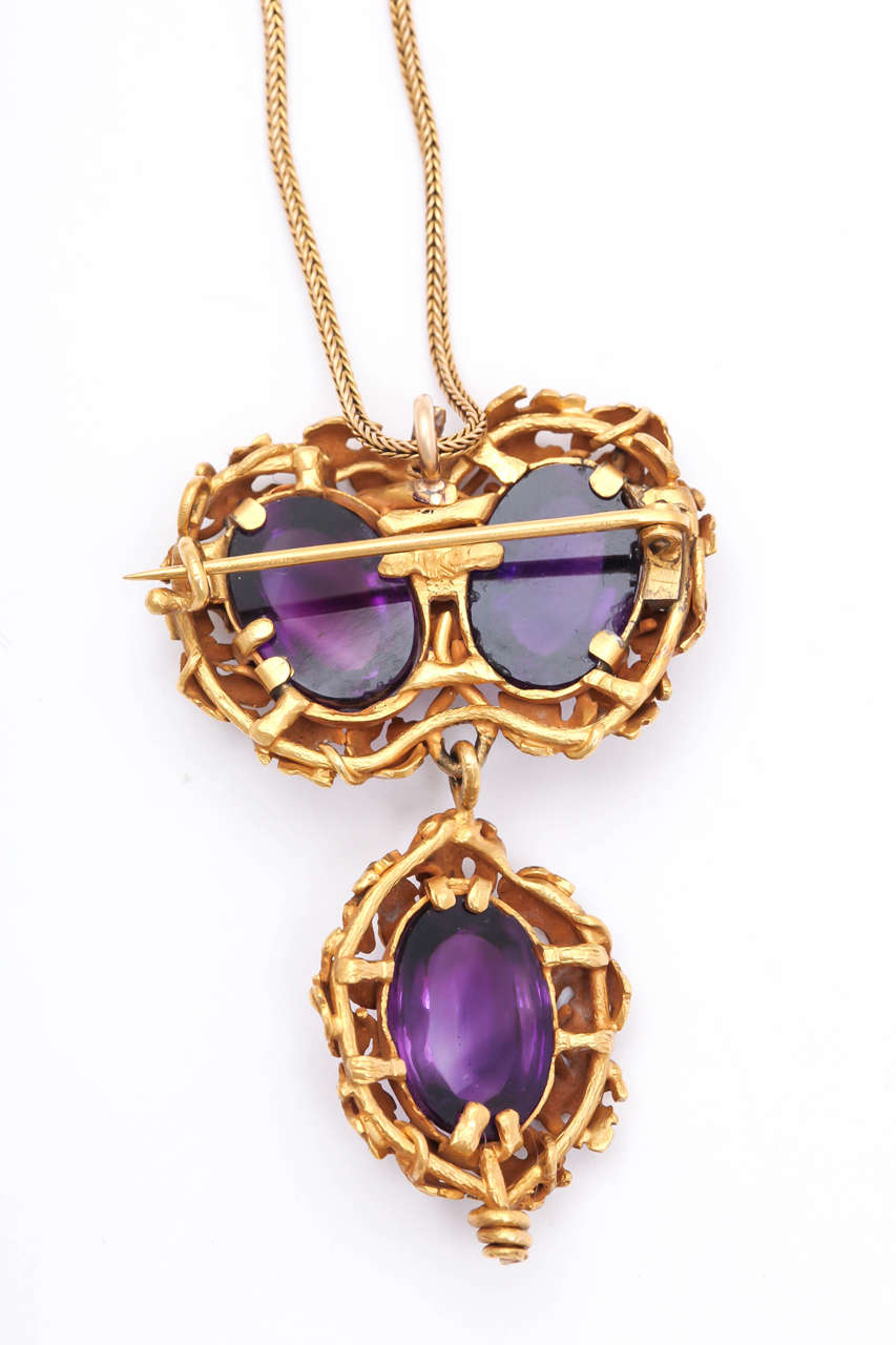 Victorian Cabochon Amethyst Gold Pendant Brooch In Excellent Condition In New York, NY