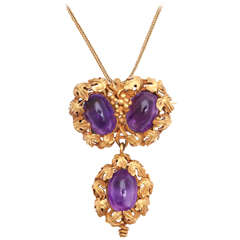 Victorian Cabochon Amethyst Gold Pendant Brooch