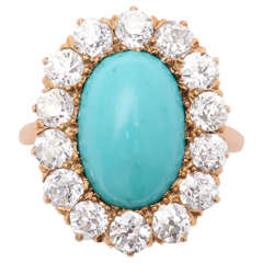 Persian Turquoise Old Mine Diamond Gold Ring