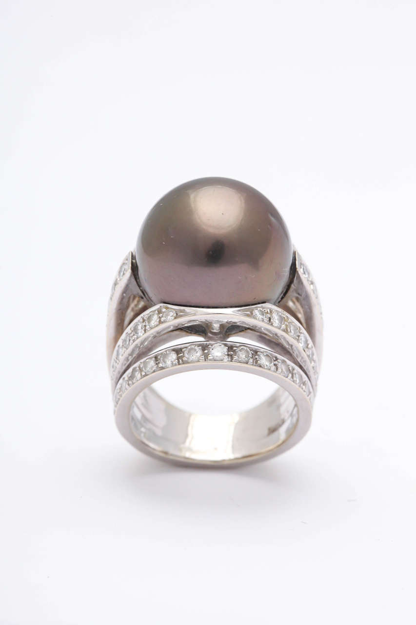 Women's Scafia South Sea Grey Pearl  Multi-band Diamond Ring