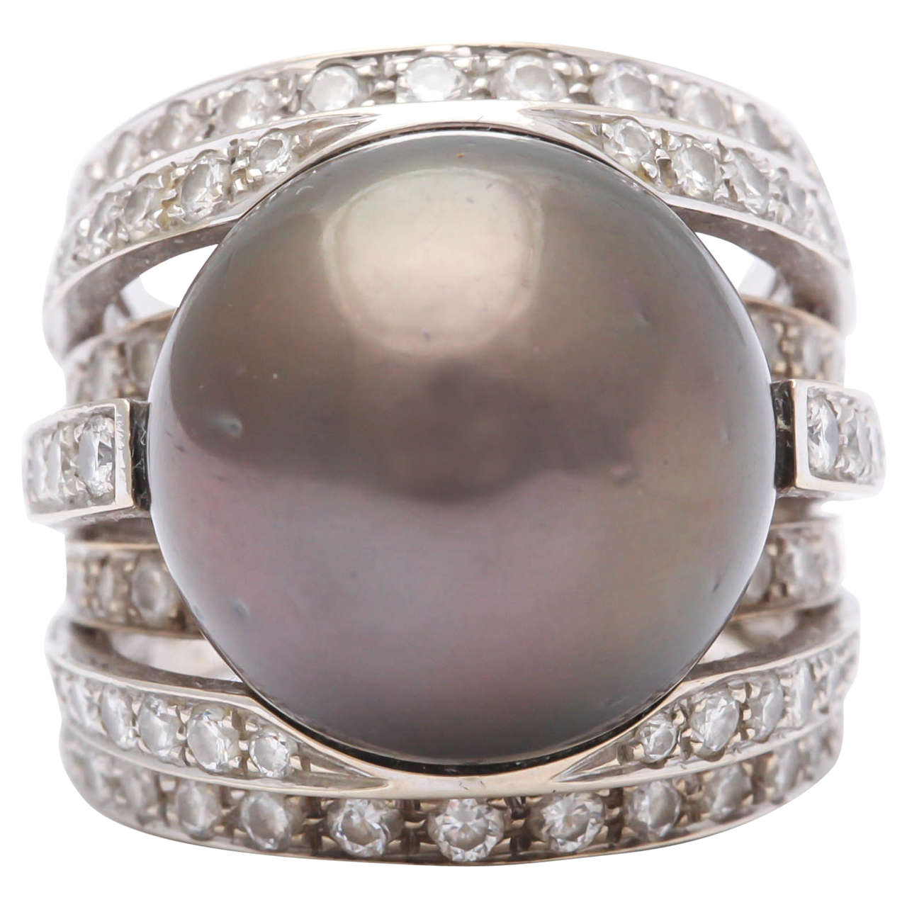 Scafia South Sea Grey Pearl  Multi-band Diamond Ring
