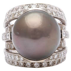 Scafia South Sea Grey Pearl  Multi-band Diamond Ring