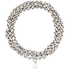 Extremely Long Satin Silver Victorian Guard Chain