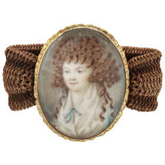 Pristine Miniature Portrait of a Young Girl on a Woven Hair Bracelet 8