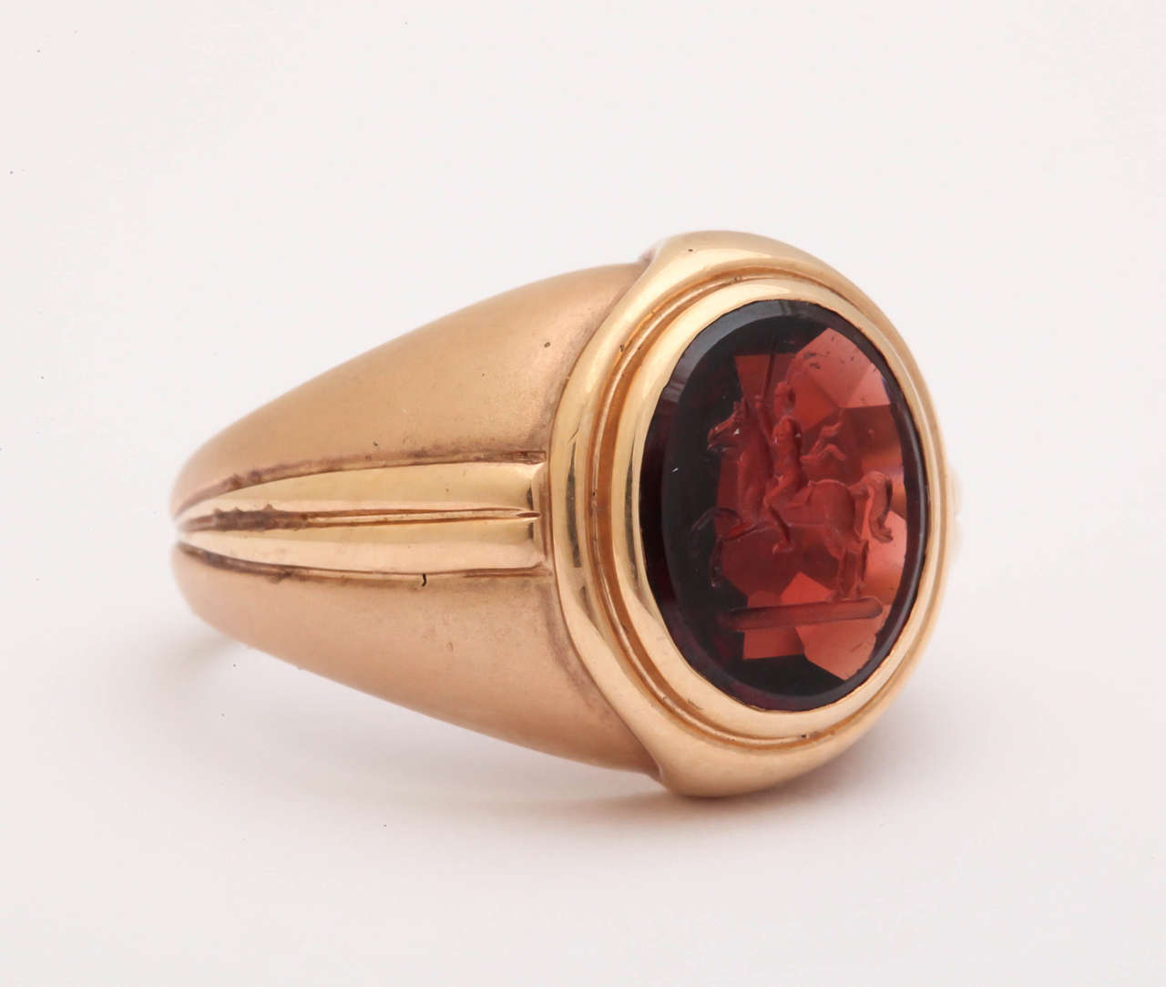 Contemporary Garnet Horse Intaglio Rose Gold Ring