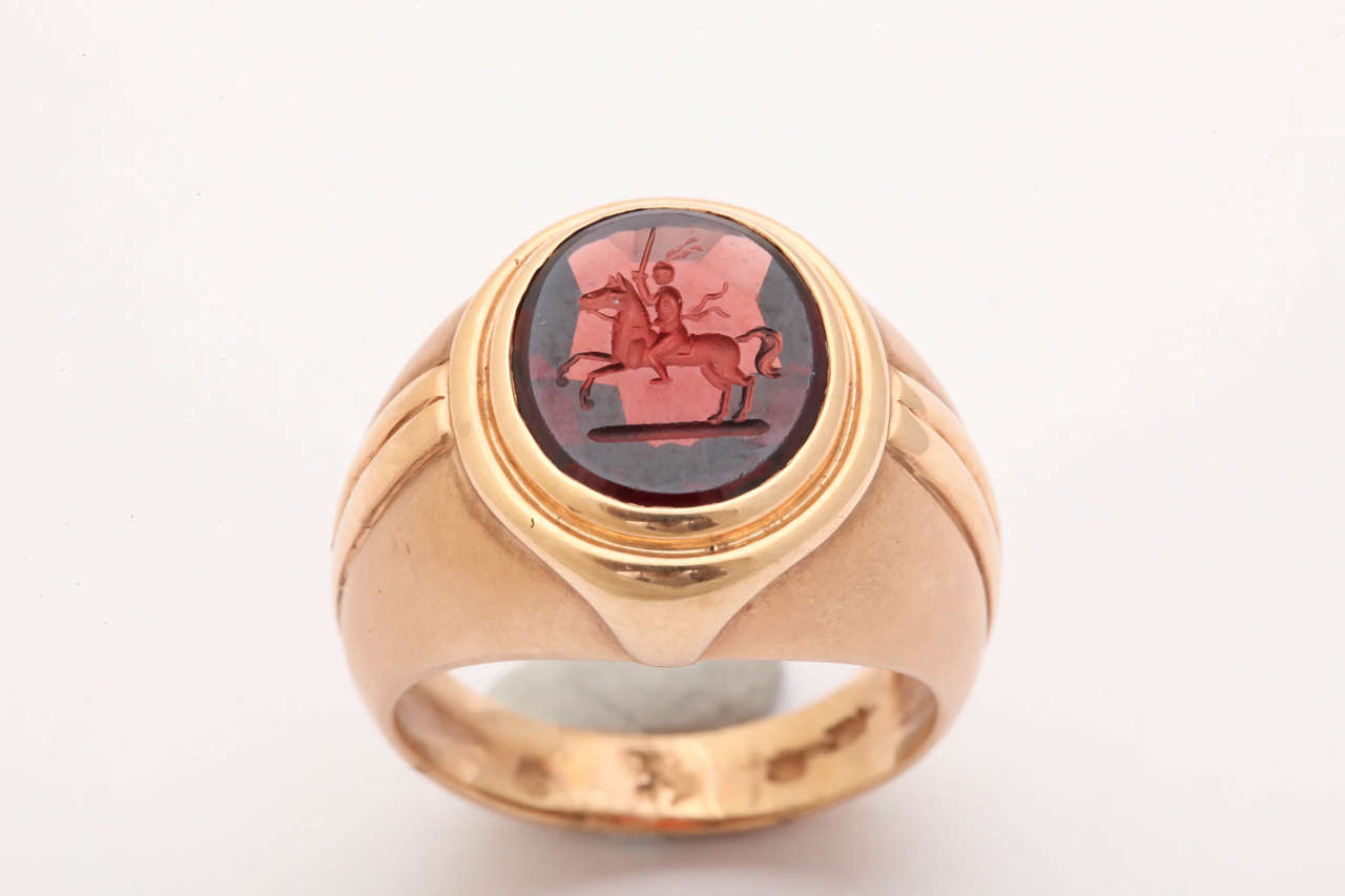 Garnet Horse Intaglio Rose Gold Ring 1