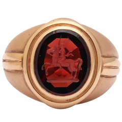 Garnet Horse Intaglio Rose Gold Ring