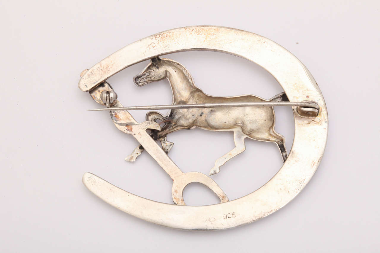 Sterling Horse Shoe Equestrian Brooch In New Condition For Sale In TRYON, NC