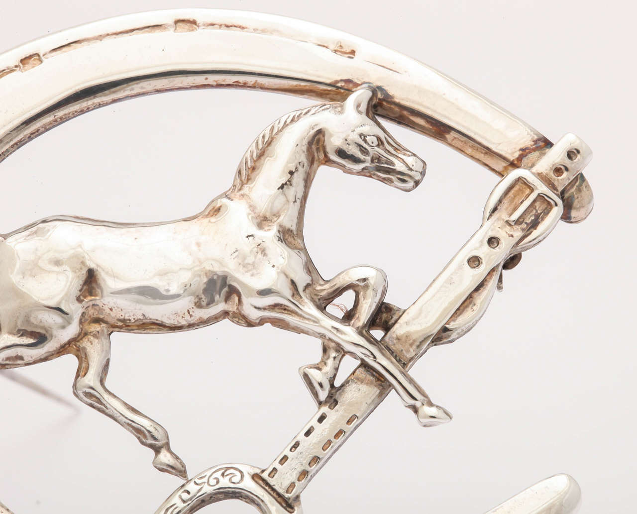 Sterling Horse Shoe Equestrian Brooch For Sale 1
