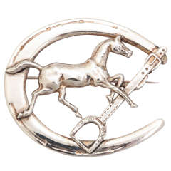 Retro Sterling Horse Shoe Equestrian Brooch