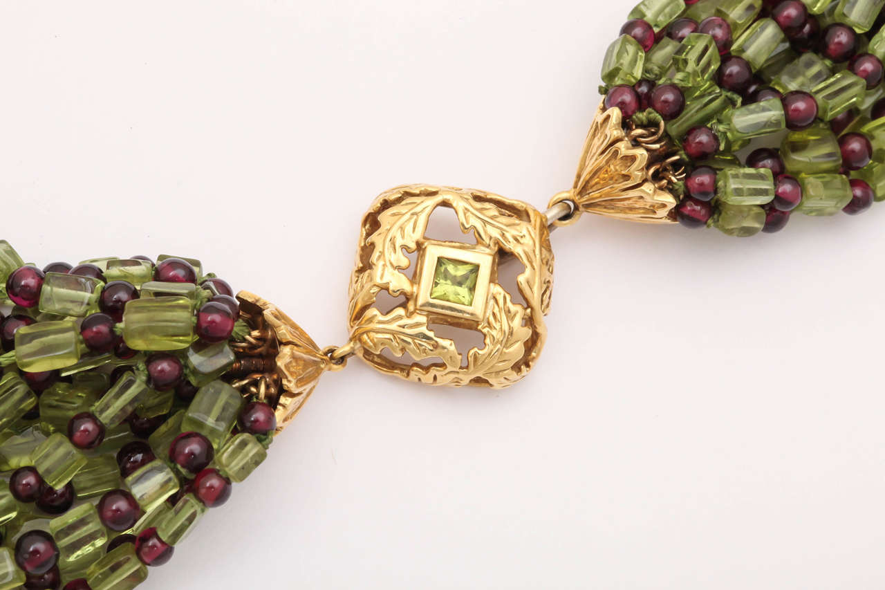 Peridot Garnet Gold Multistrand Necklace In New Condition In TRYON, NC