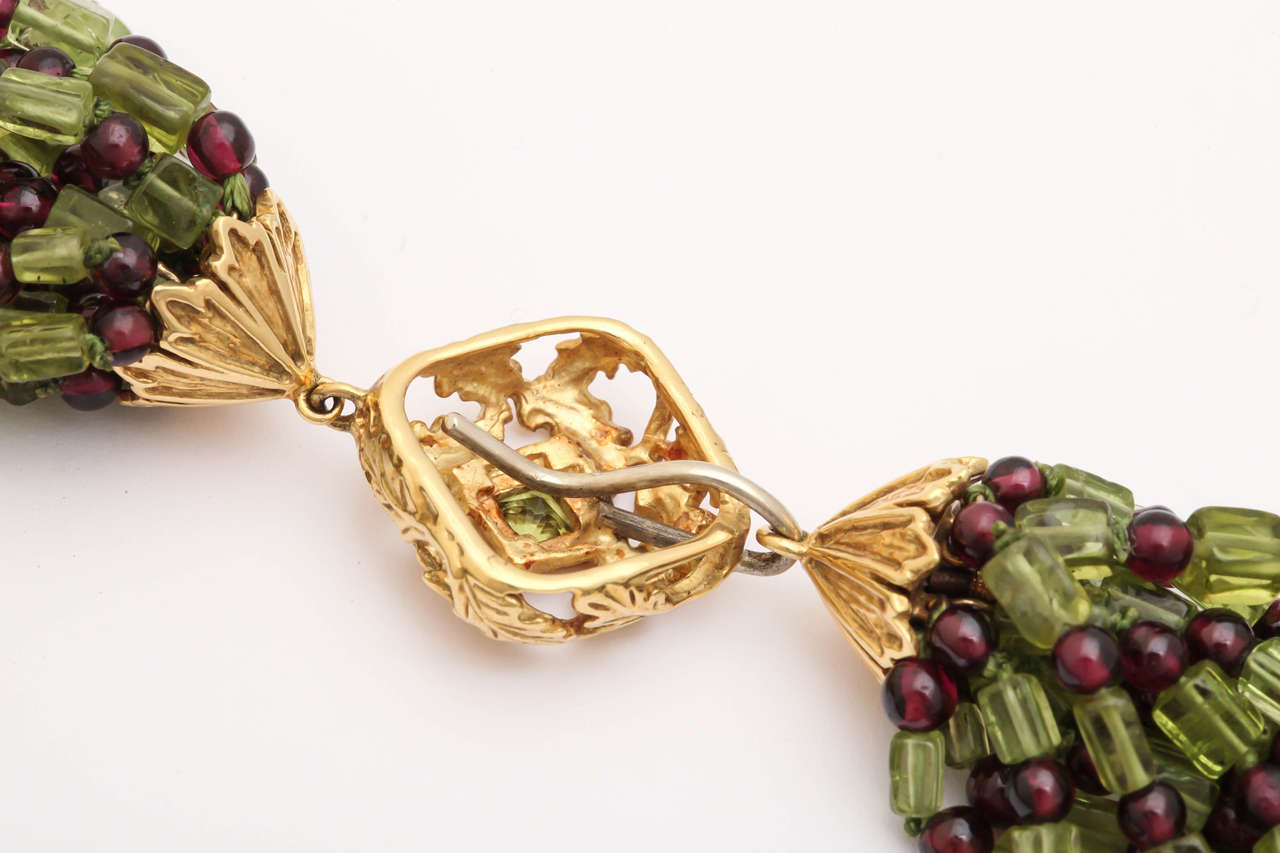 Peridot Garnet Gold Multistrand Necklace 1