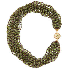 Peridot Garnet Gold Multistrand Necklace