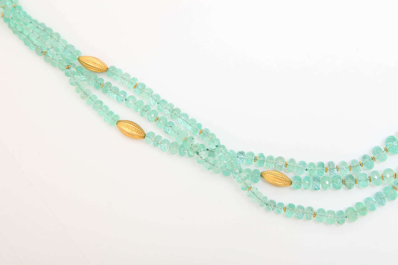 Regal Emerald Bead Gold Necklace Set In New Condition For Sale In TRYON, NC