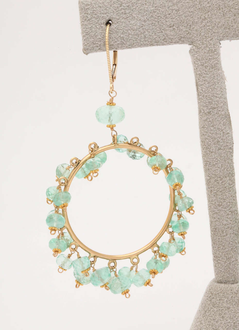 Contemporary Impressive Emerald Bead Gold Hoop Earrings For Sale