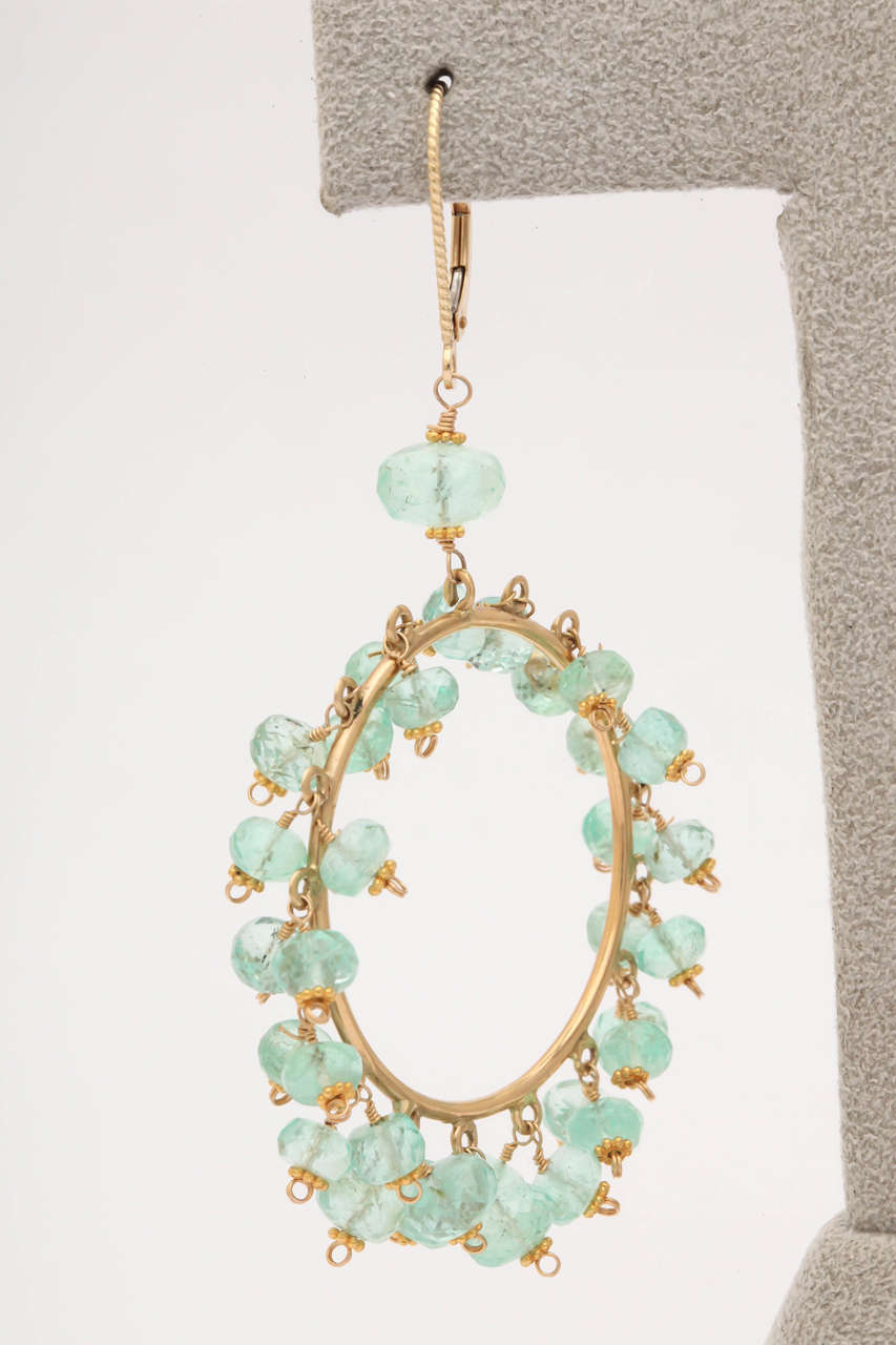 Impressive Emerald Bead Gold Hoop Earrings For Sale 2