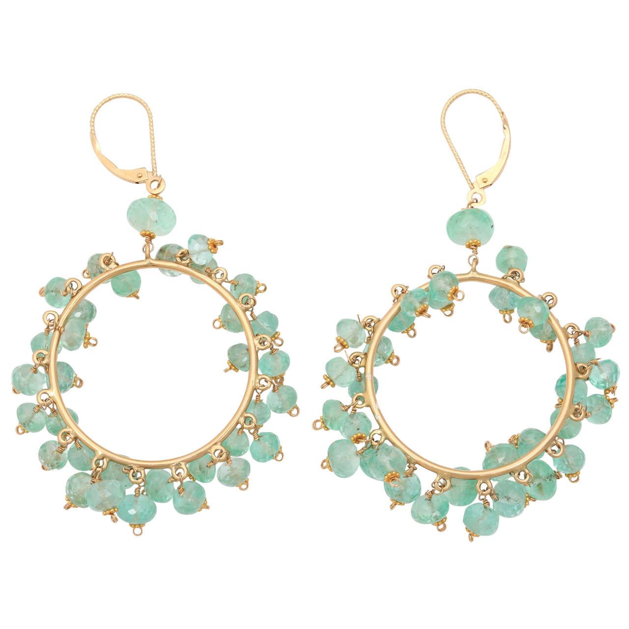 Impressive Emerald Bead Gold Hoop Earrings For Sale