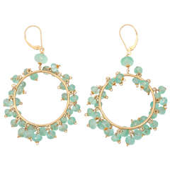 Impressive Emerald Bead Gold Hoop Earrings
