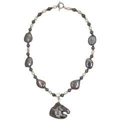 Boulder Opal Silver Horse Head Necklace