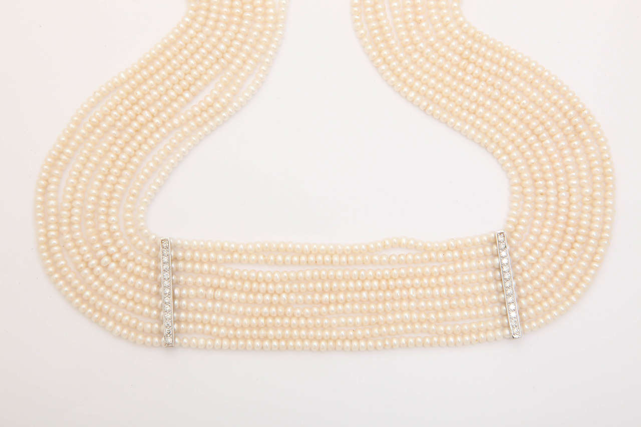 Women's Pearl Diamond Gold Choker Necklace For Sale
