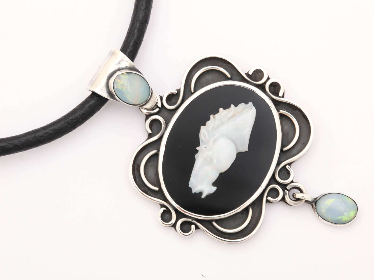 Contemporary Black Onyx Silver Horsehead Pendant or Necklace For Sale