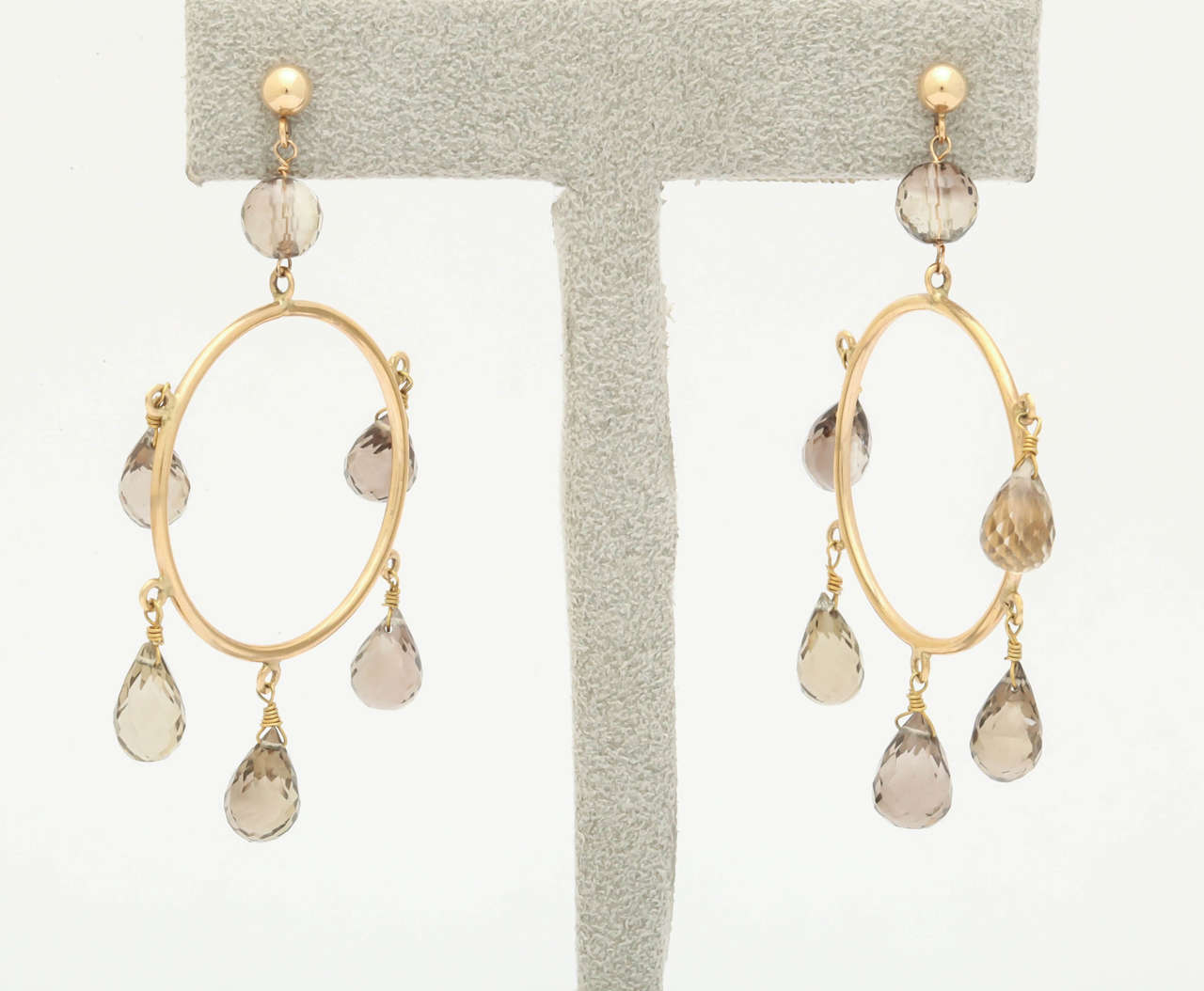 Contemporary Gold and Smoky Quartz Briolette Hoop Earrings