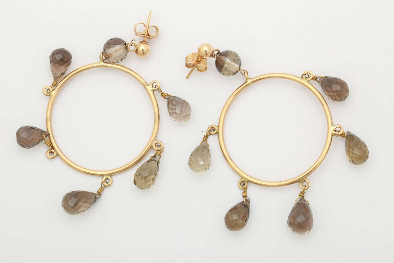 Women's Gold and Smoky Quartz Briolette Hoop Earrings