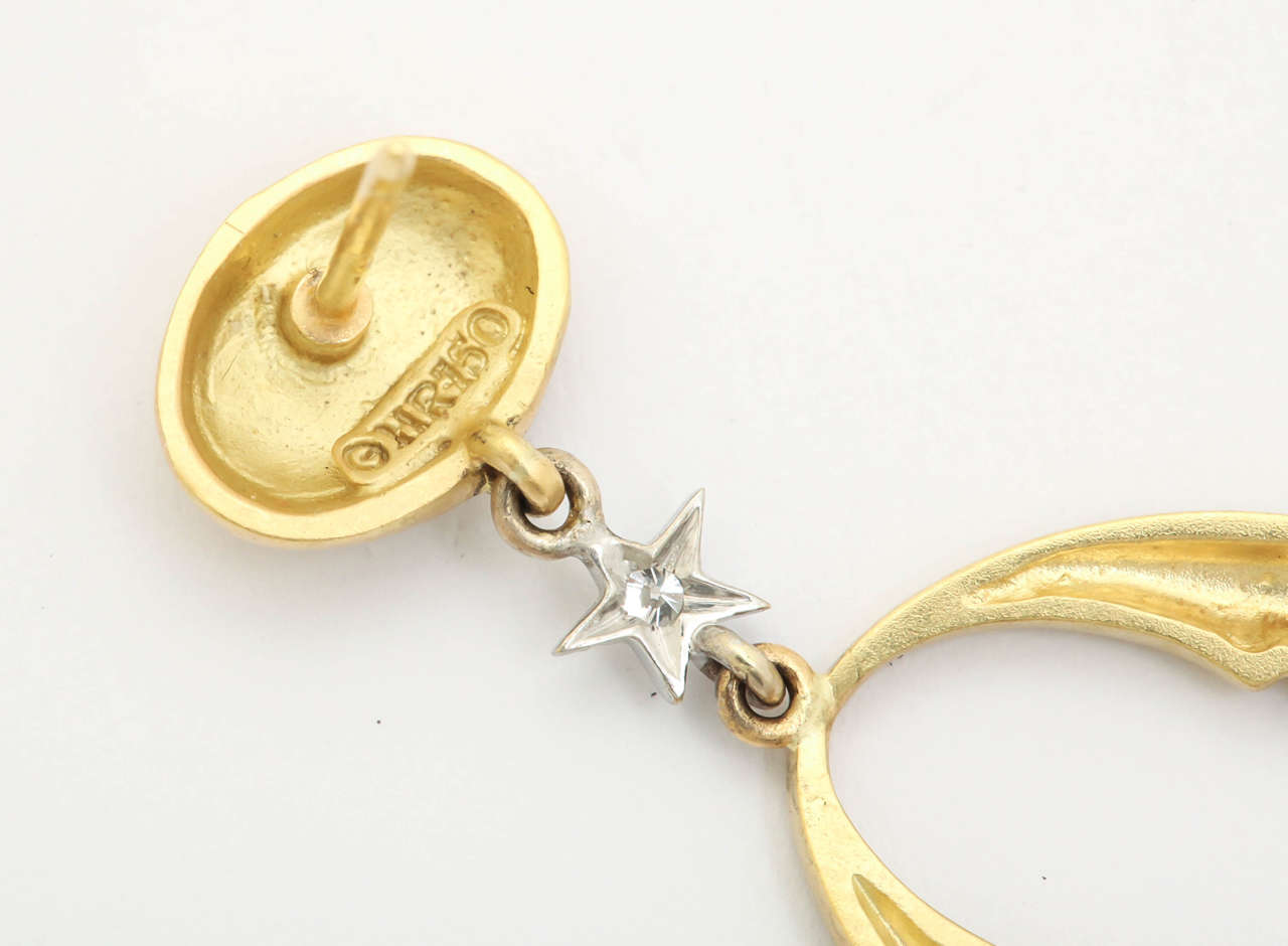 Gold Celestial Crescent Moon and Stars Earrings In New Condition For Sale In TRYON, NC