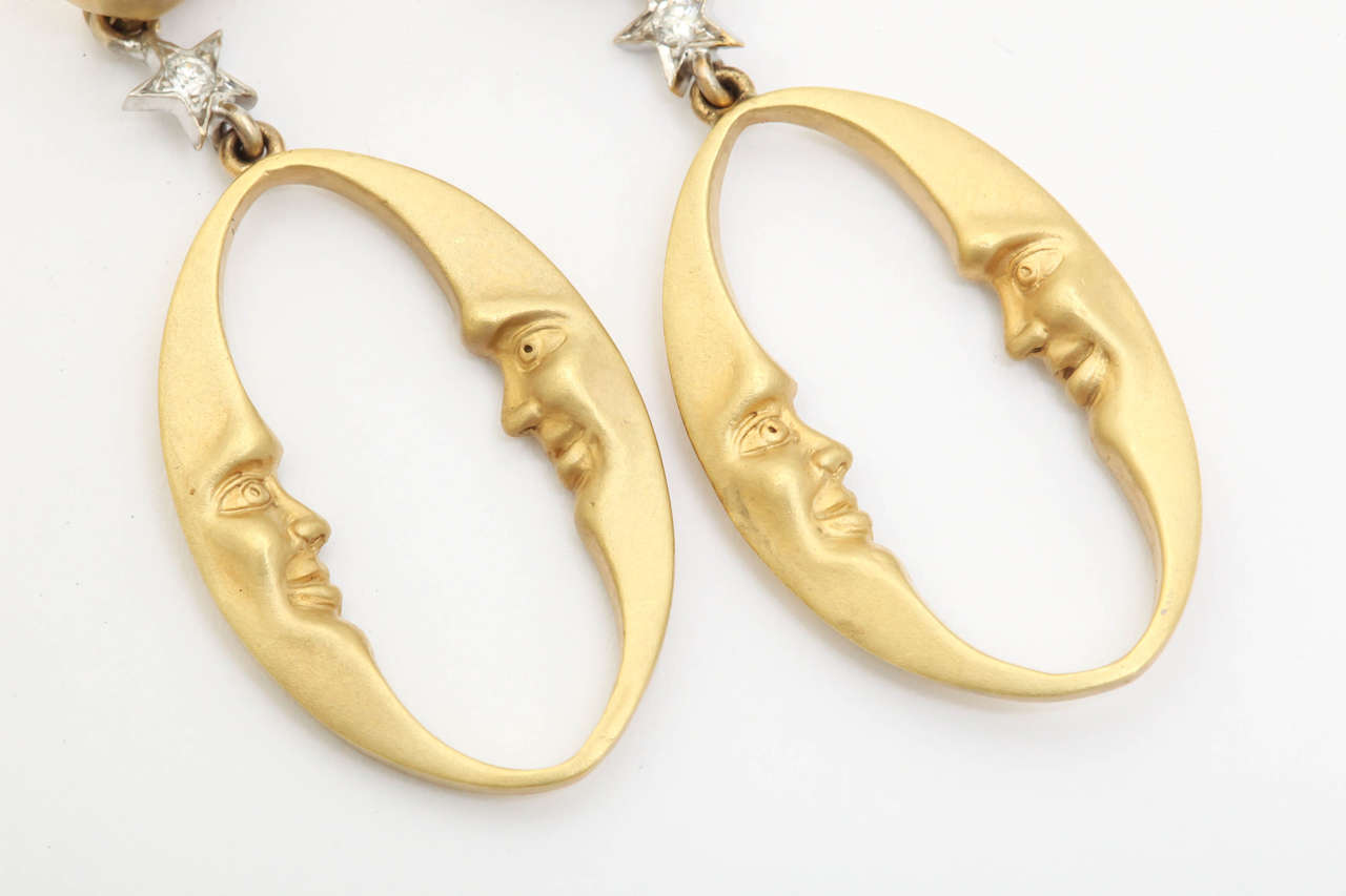 Women's Gold Celestial Crescent Moon and Stars Earrings For Sale