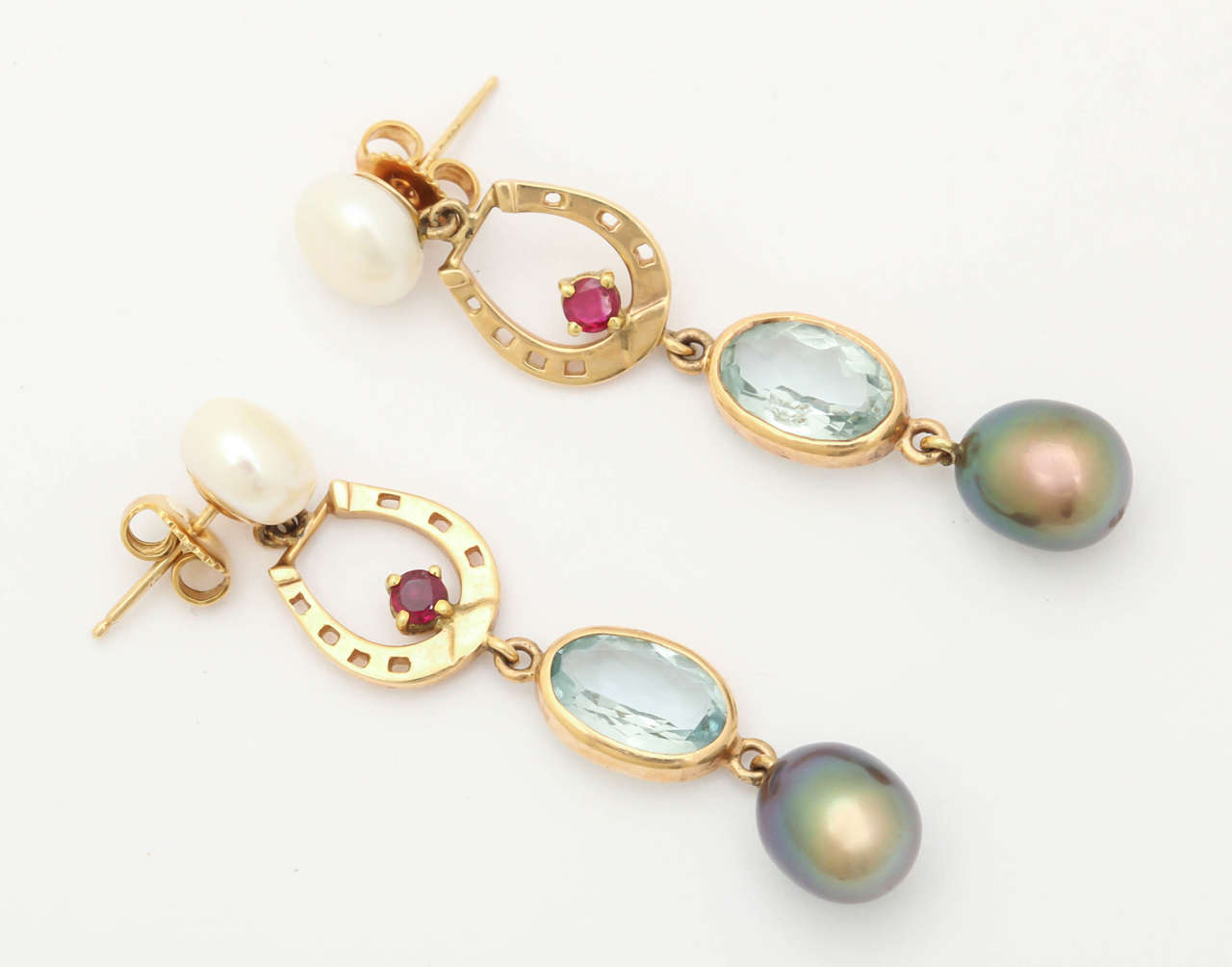 Pearl Gem Gold Horse Shoe Equestrian Earrings