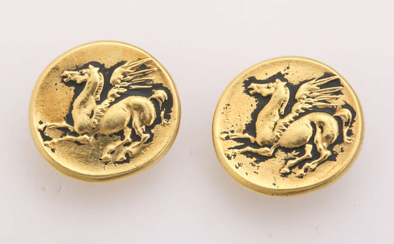 Contemporary Gold Pegasus Coin Clip Earrings For Sale