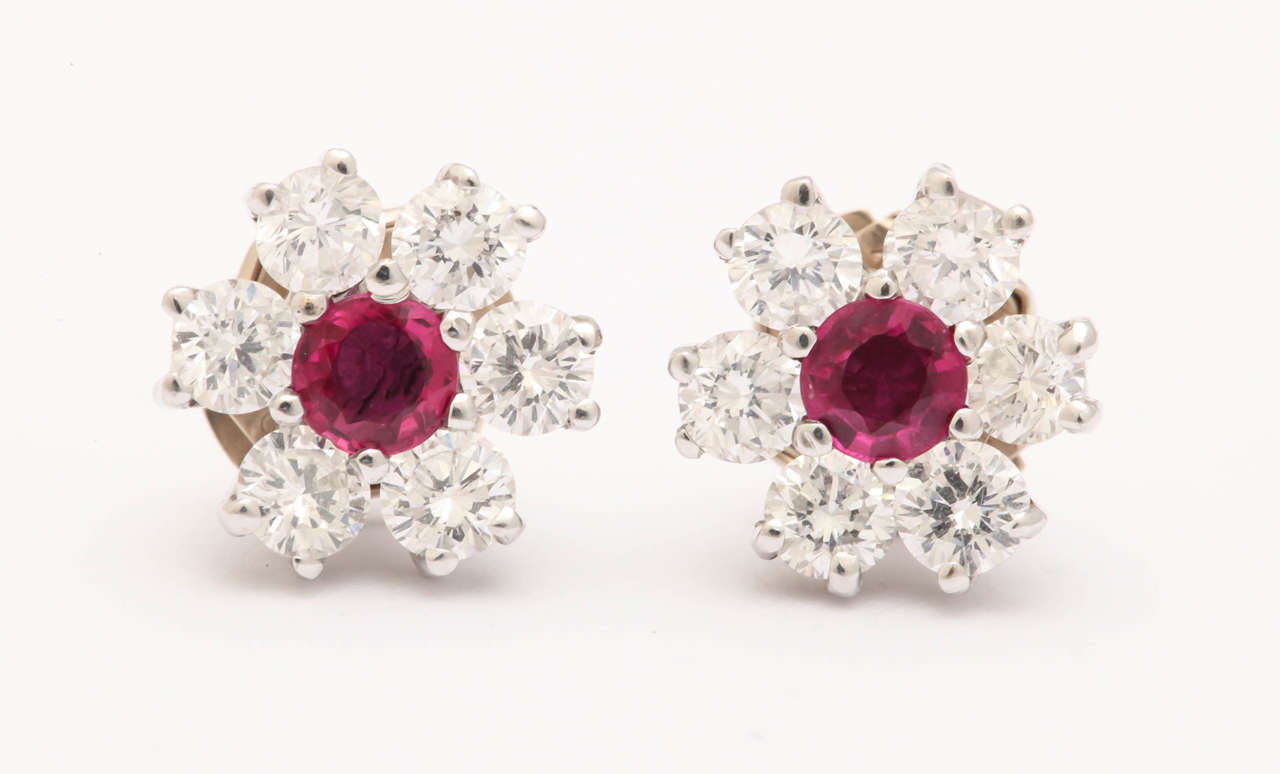 Contemporary Stunning Ruby Diamond Platinum Convertible Earrings For Sale