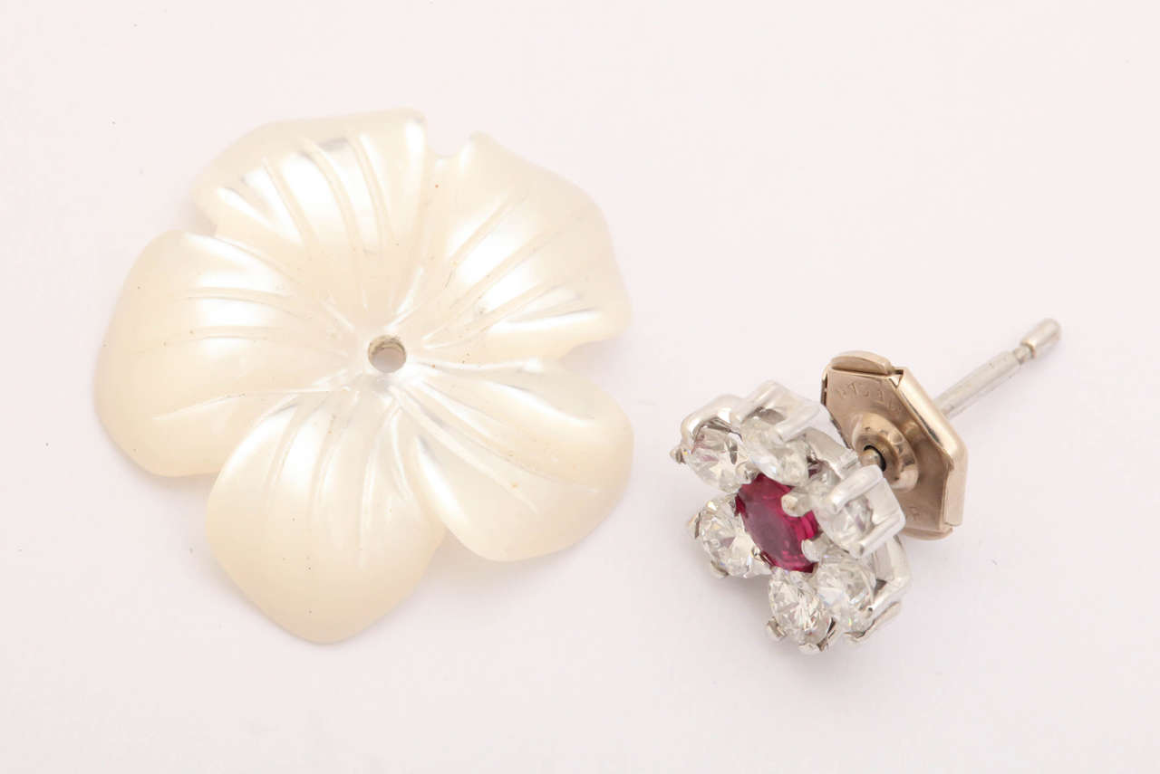 Stunning Ruby Diamond Platinum Convertible Earrings For Sale 2