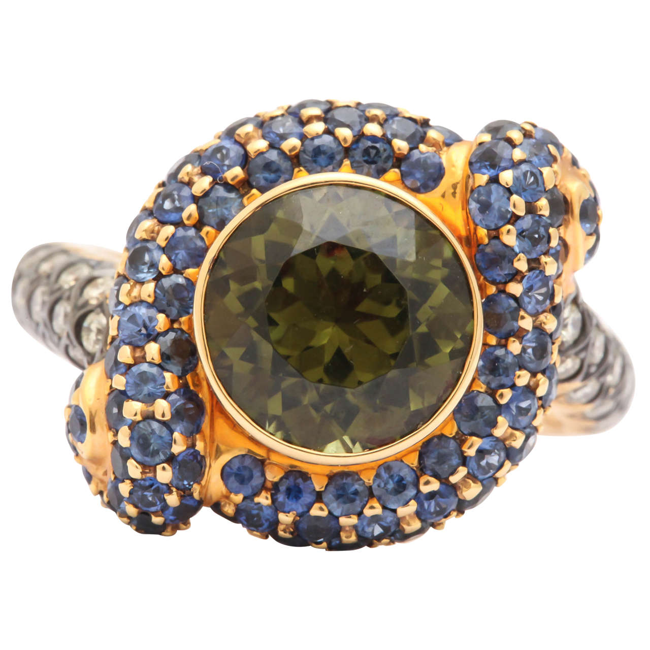 Green Tourmaline Sapphire Diamond Gold Knot Ring For Sale