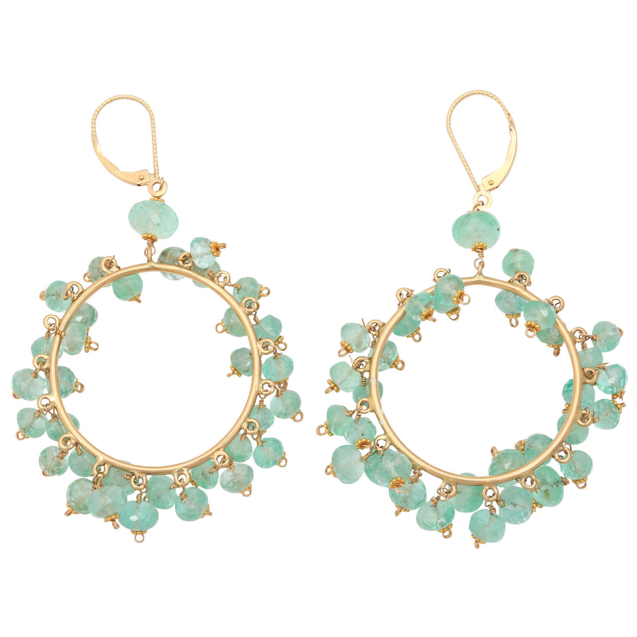 Impressive Emerald Bead Gold Hoop Earrings For Sale at 1stDibs